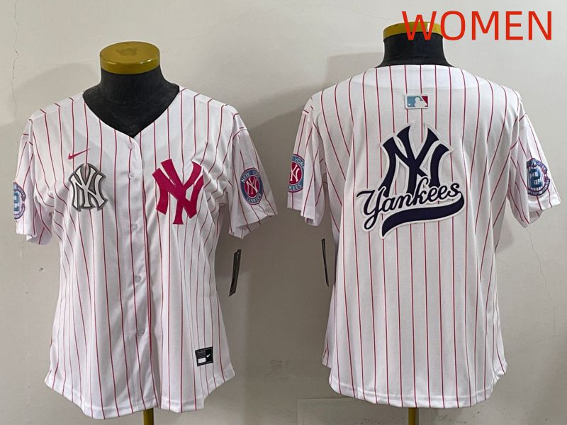 Women 2025 New York Yankees Blank White Stripe Joint Name Nike MLB Jersey style 19